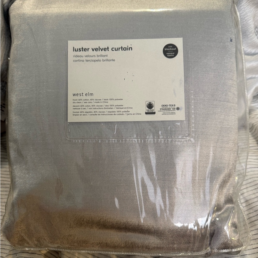 West Elm Luster Velvet Blackout Curtain Panel Silver/Gray New